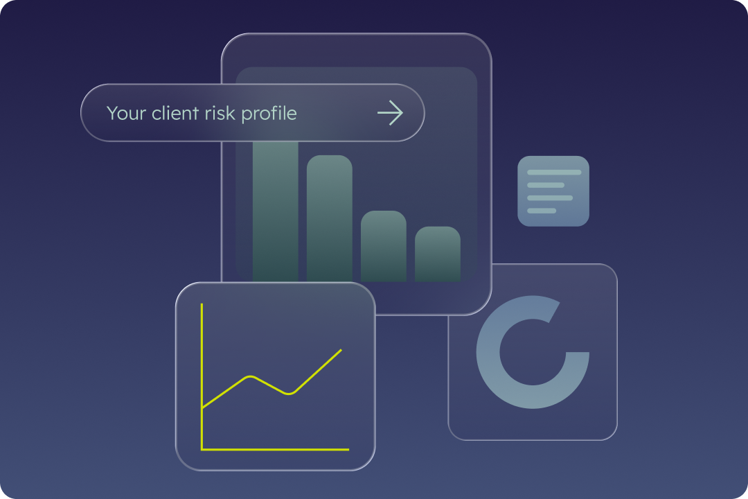 Decorative image of schematic graphs, charts, and amounts that represent a customer's risk profile using Codat's Lending solution