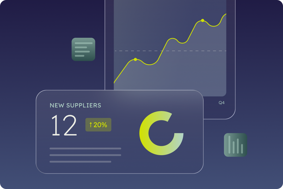 Decorative image of schematic graphs, charts, and amounts that represent insights into spend Codat's solution provides
